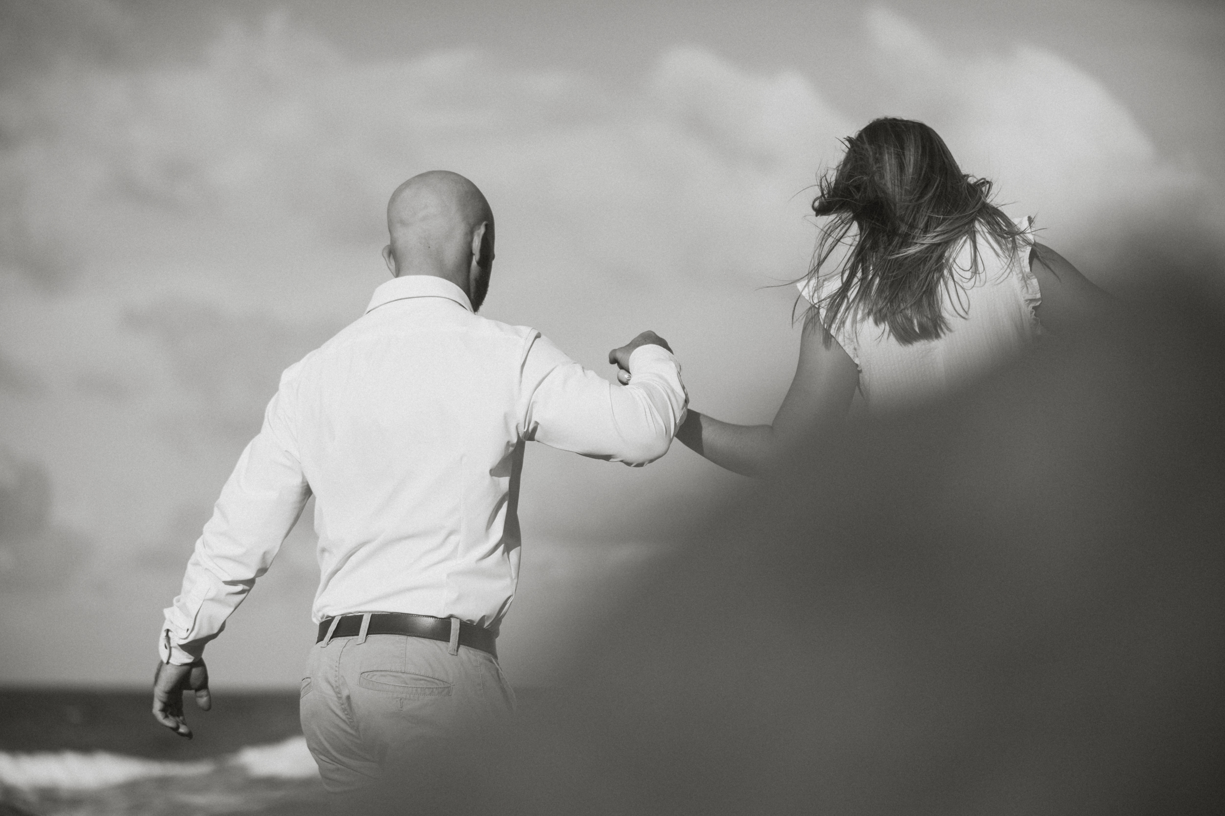 Black and white, couple from behind